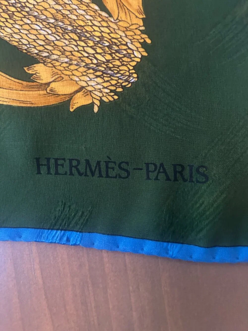 Hermes Red, Green & Gold Equestrian Motif Silk Scarf